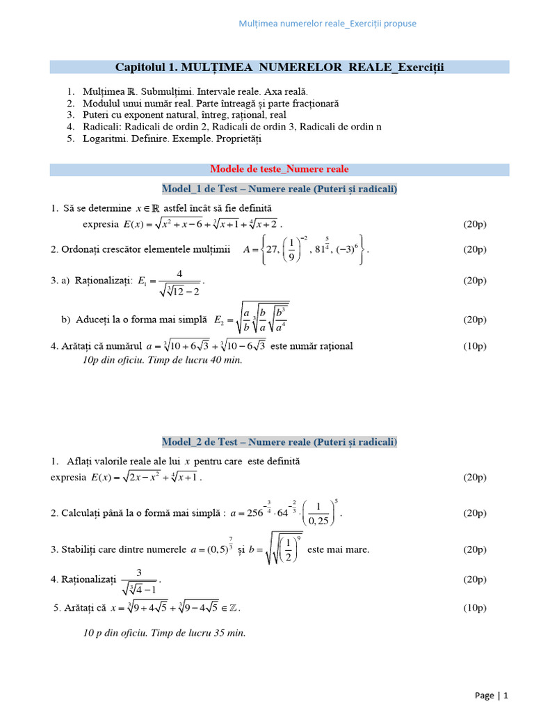 Modele Teste Numere Reale | PDF