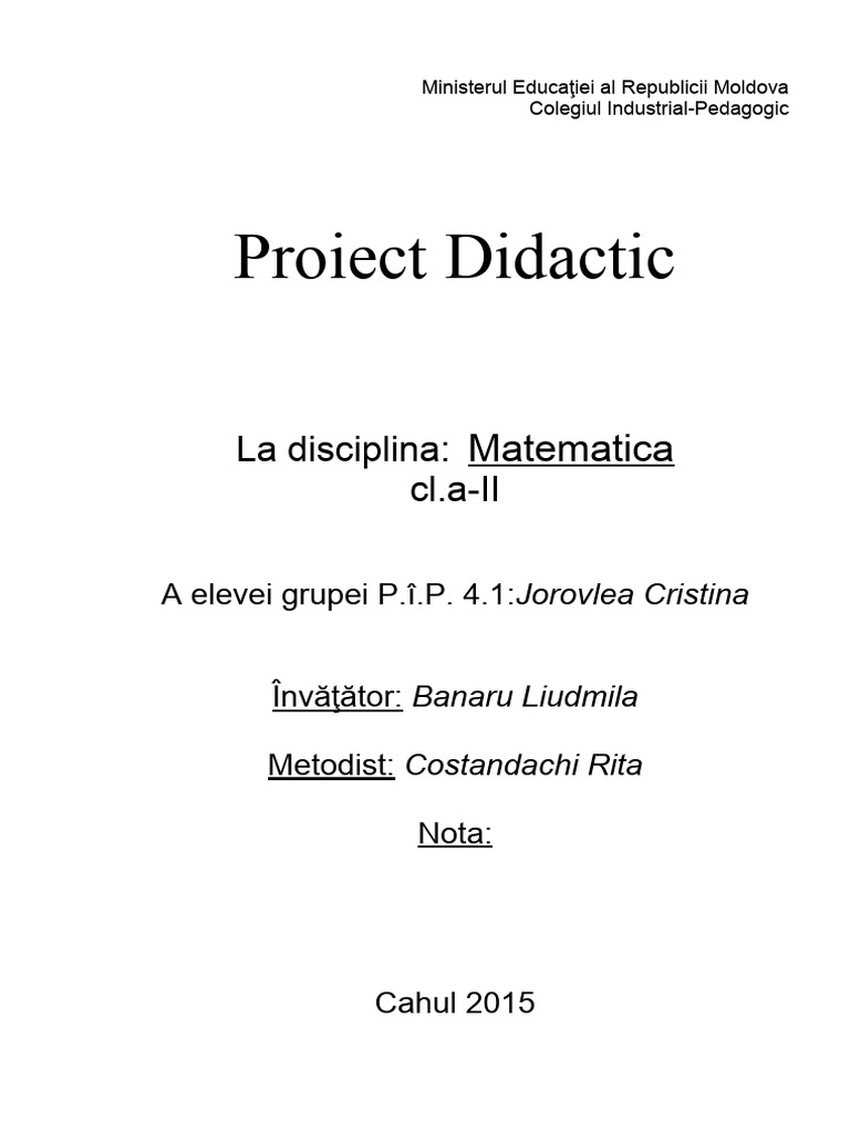 Proiect Didactic La Matematica cl.2 I | PDF
