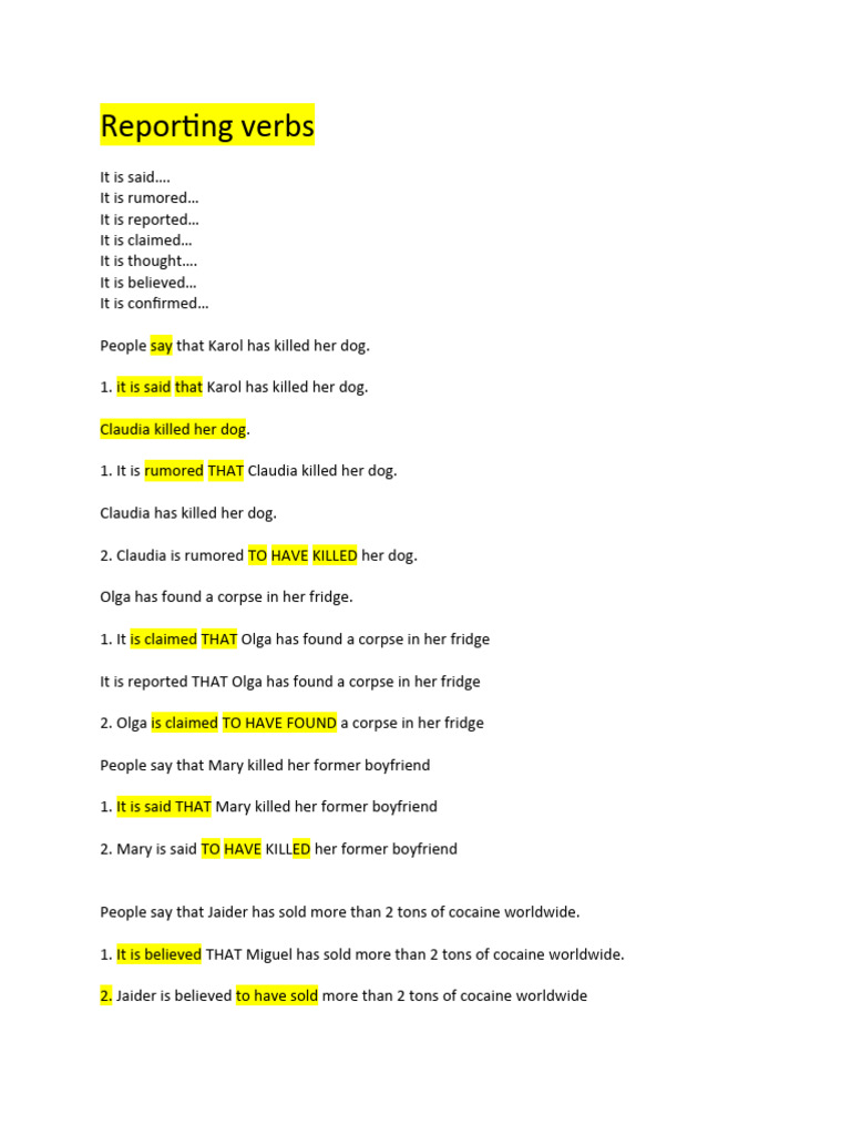 Reporting Verbs (Teacher's Notes) | PDF