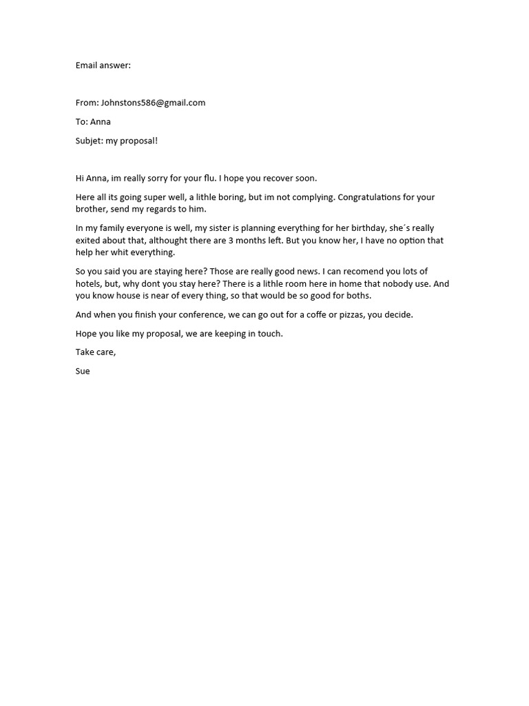 Proposal for Staying with Sue | PDF | Cooking, Food & Wine | Wellness