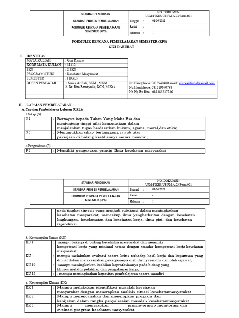 Rps Gizi Darurat RPL | PDF