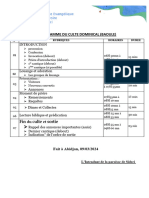 PROGRAMME DU CULTE DOMINICAL 2024 BAOULE