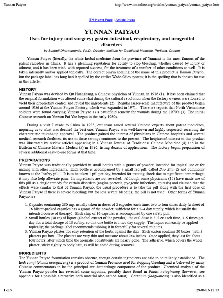 Yunnan Paiyao | PDF | Dose (Biochemistry) | Chemistry