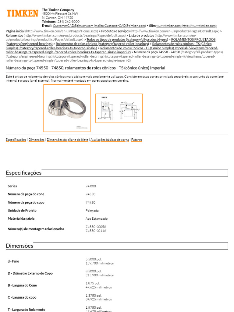 Número Da Peça 74550 - 74850, Rolamentos de Rolos Cônicos - TS (Cônico ...