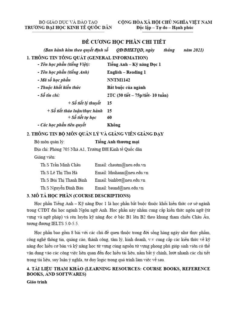 Reading 1 Syllabus | PDF