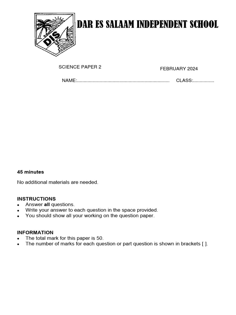 Science Exam Paper February 2024 | PDF | Color | Chlorine