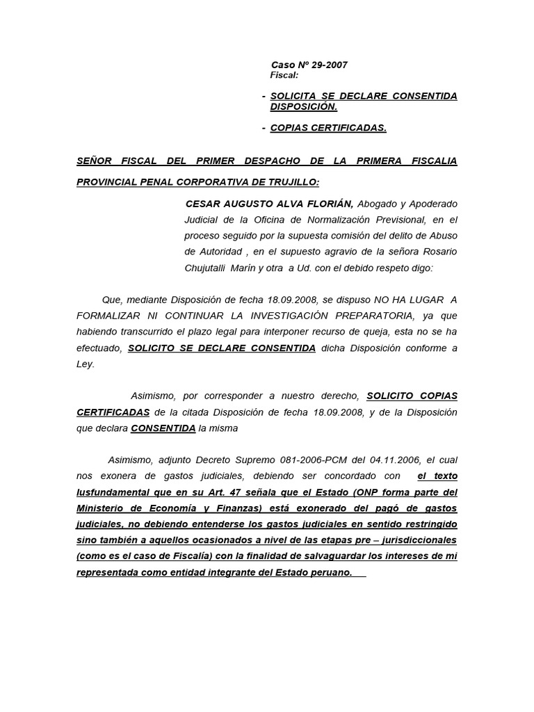 Solicitud de Declaración de Consentida | PDF
