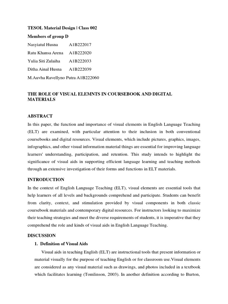 PAPER GROUP D The Role of Visual Elements in Coursebook and Digita ...