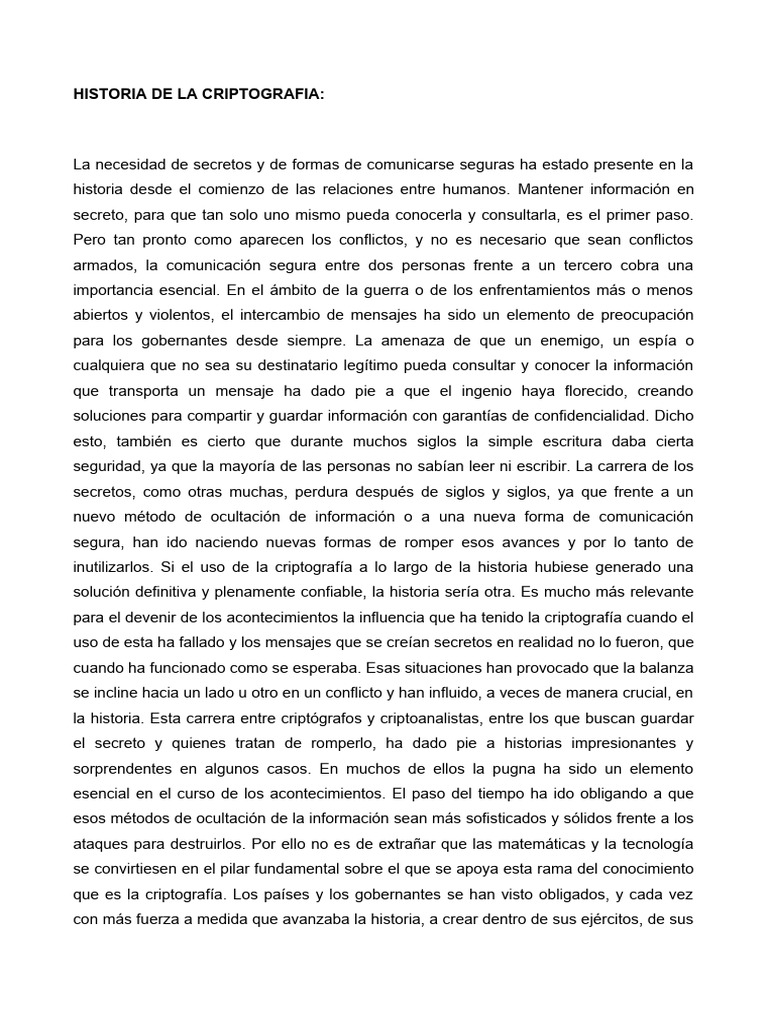 Historia y evolución de la criptografía | PDF | Clave (criptografía ...