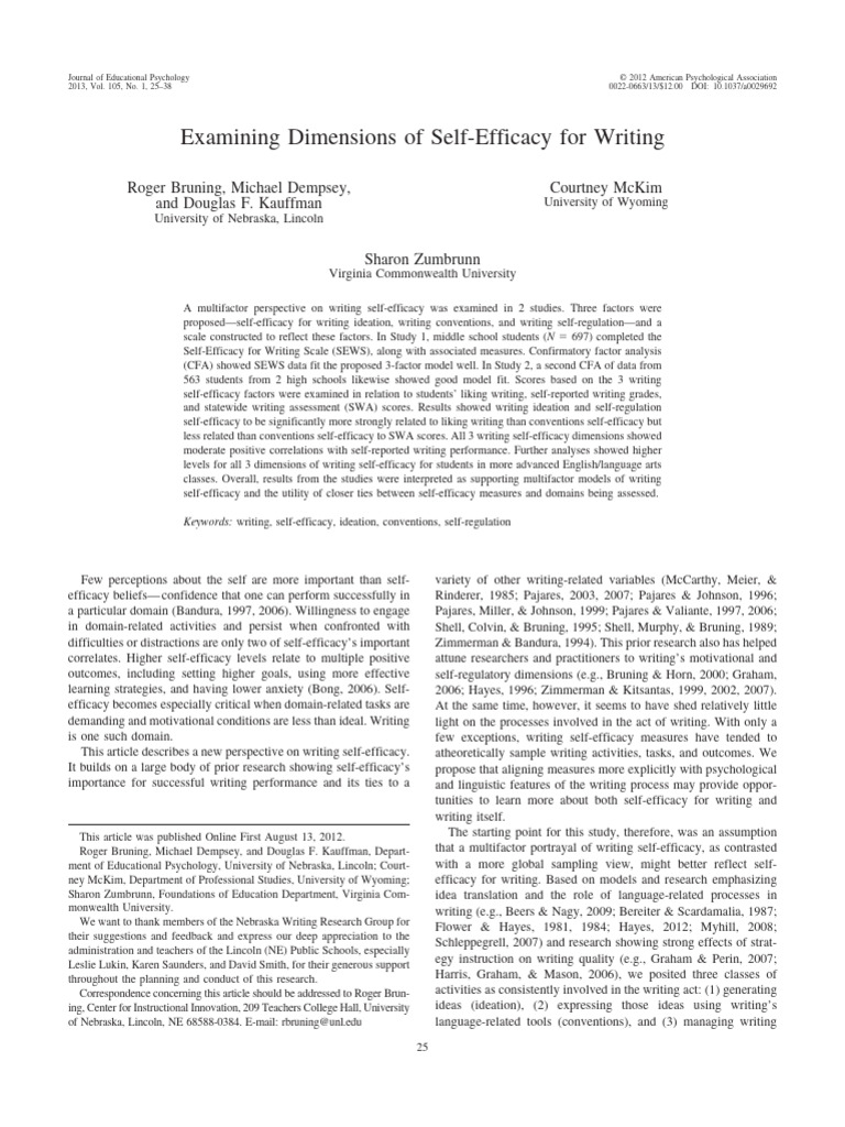 Dimensions of Writing Self-Efficacy | PDF | Self Efficacy | Word