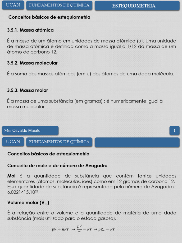 Fundamentos de Estequiometria e Cálculos Químicos | PDF ...