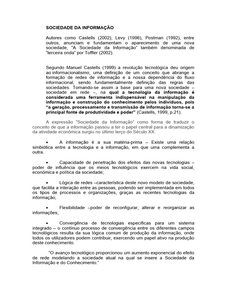 Entendendo a Sociedade da Informação | PDF | Tecnologia da Informação e ...