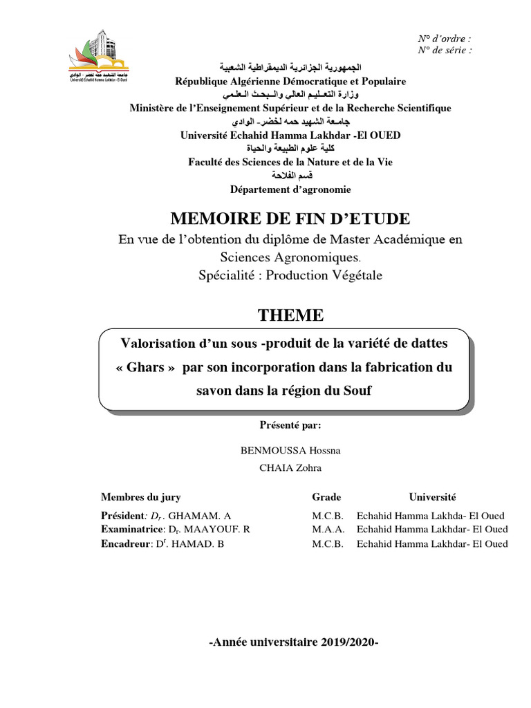 Valorisation des dattes Ghars en savon | PDF | Savon