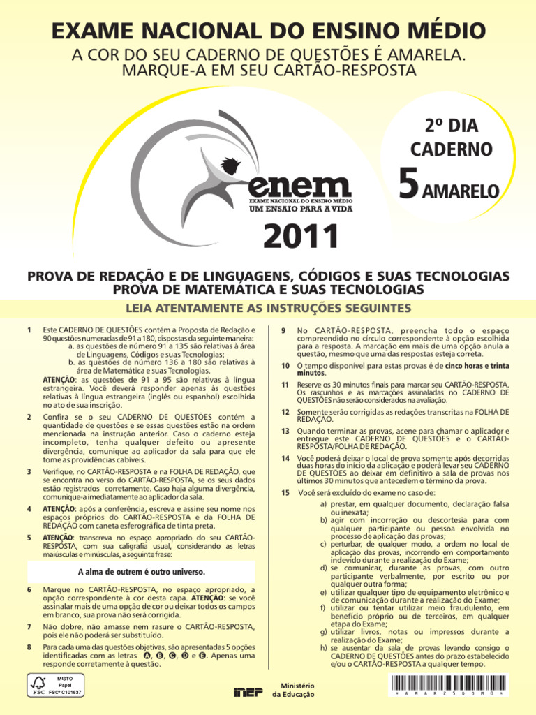 Prova do ENEM 2011 - Caderno Amarelo | PDF