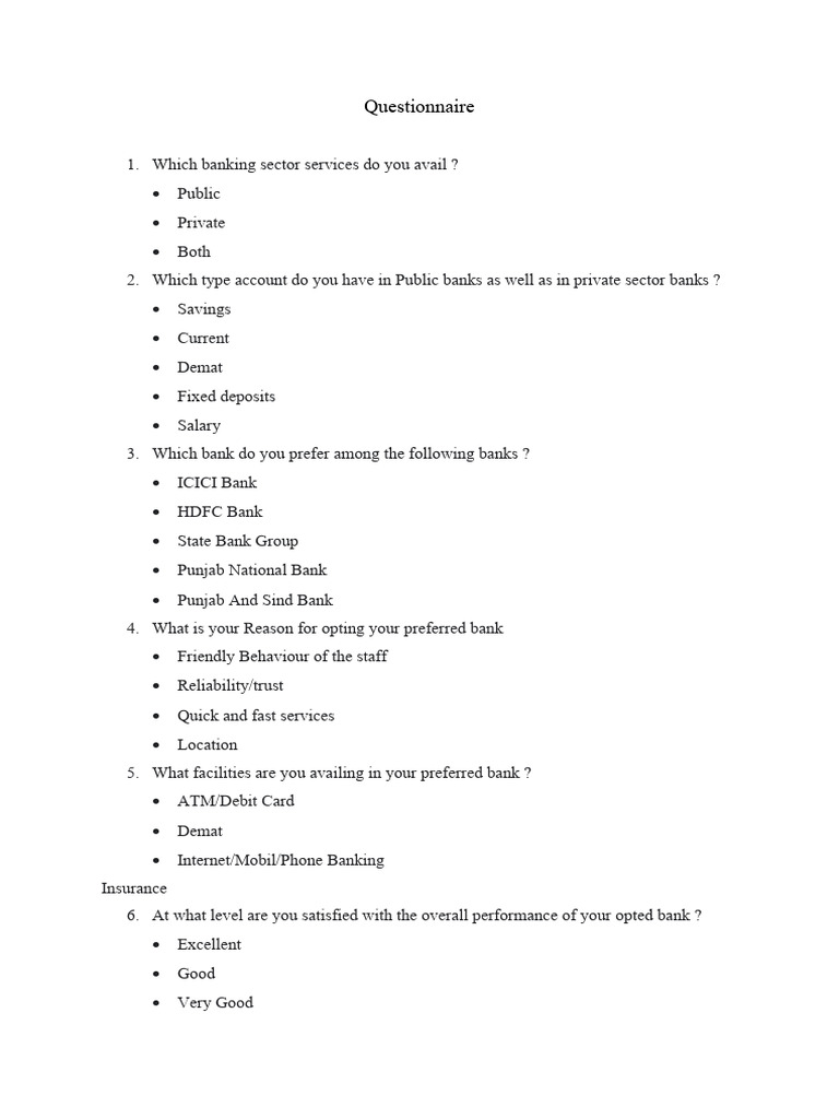 Banking Preferences and Satisfaction Survey | PDF