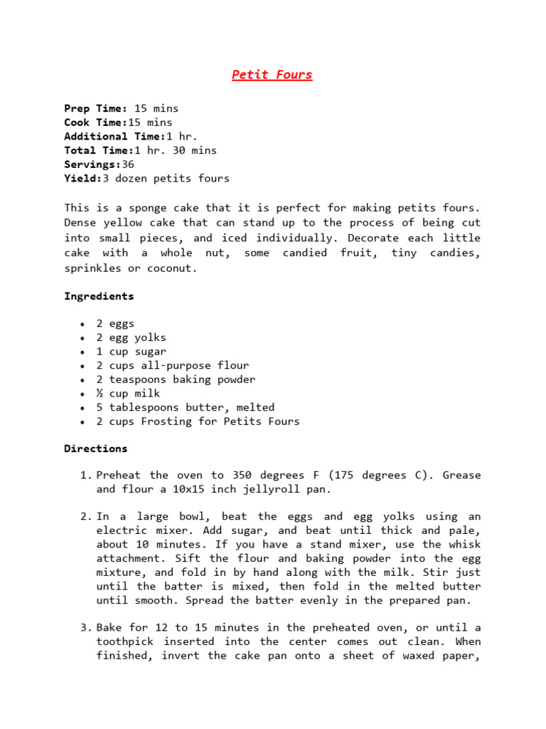 Petit Fours Recipe PDF Cooking, Food & Wine Wellness