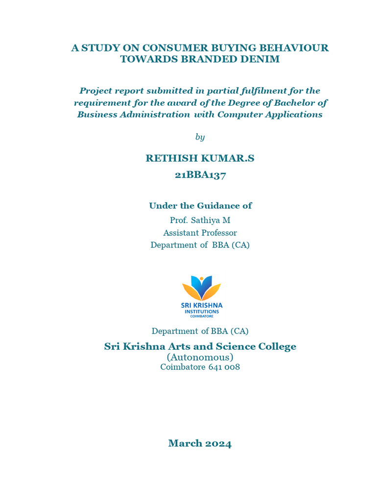 21BBA137 - Rethish Kumar Project Report | PDF | Consumer Behaviour ...