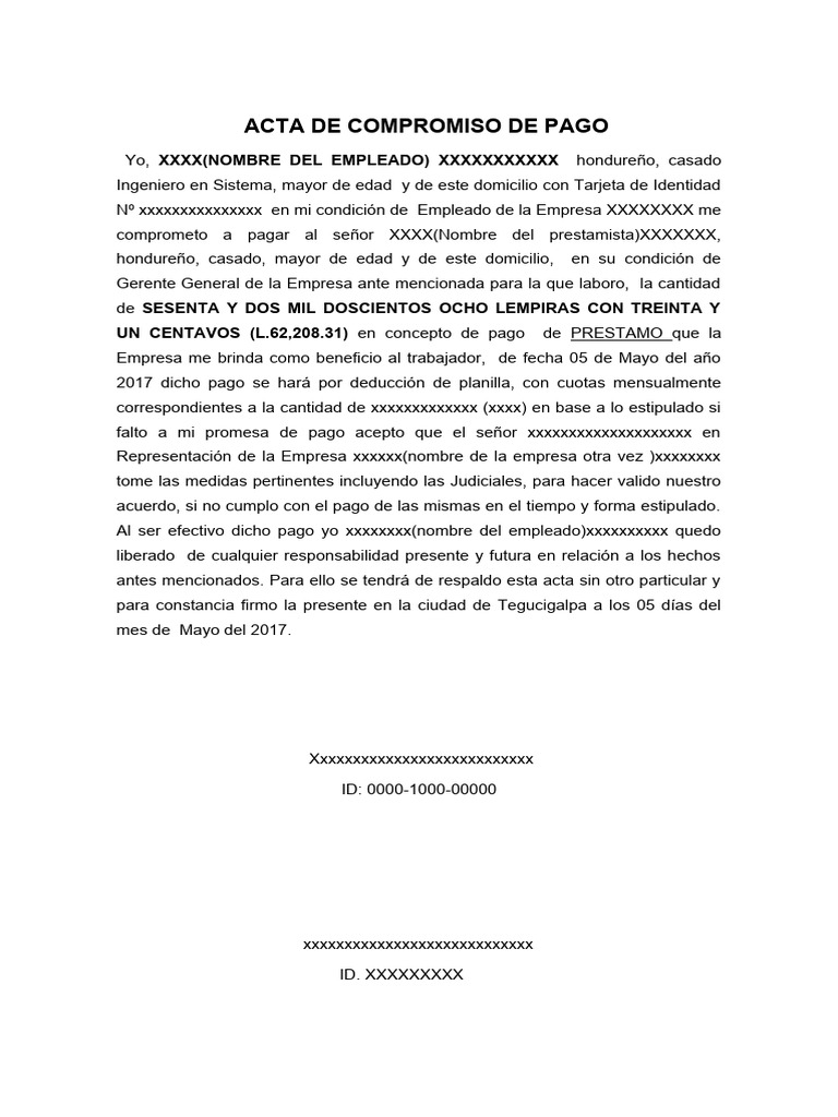 ACTA DE COMPROMISO DE PAGO Prestamo | PDF | Finanzas y dinero