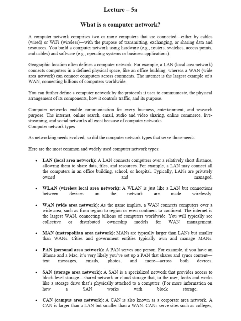 What is a computer network lecture 5a pdf computer network