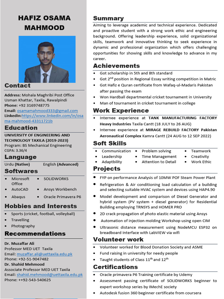 Aspiring Mechanical Engineer's Profile | PDF | Engineering