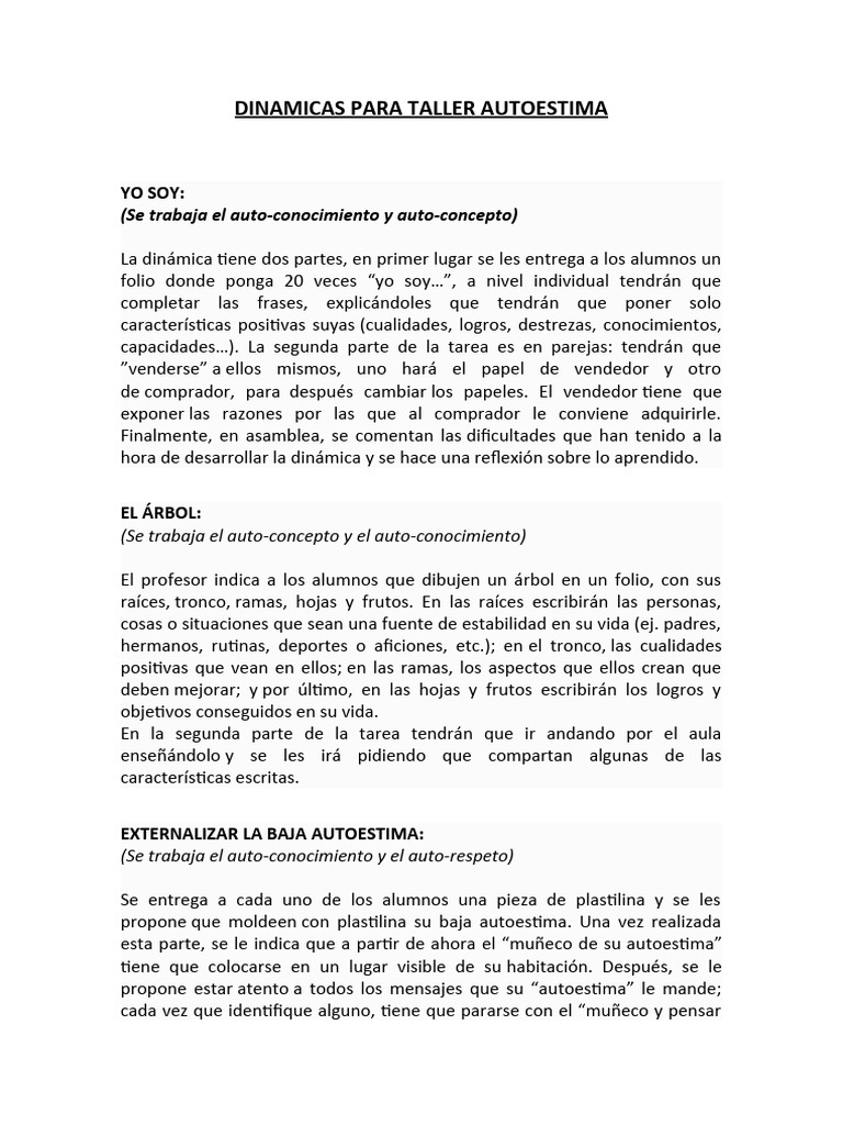 Dinámicas de Taller para Mejorar Autoestima | PDF