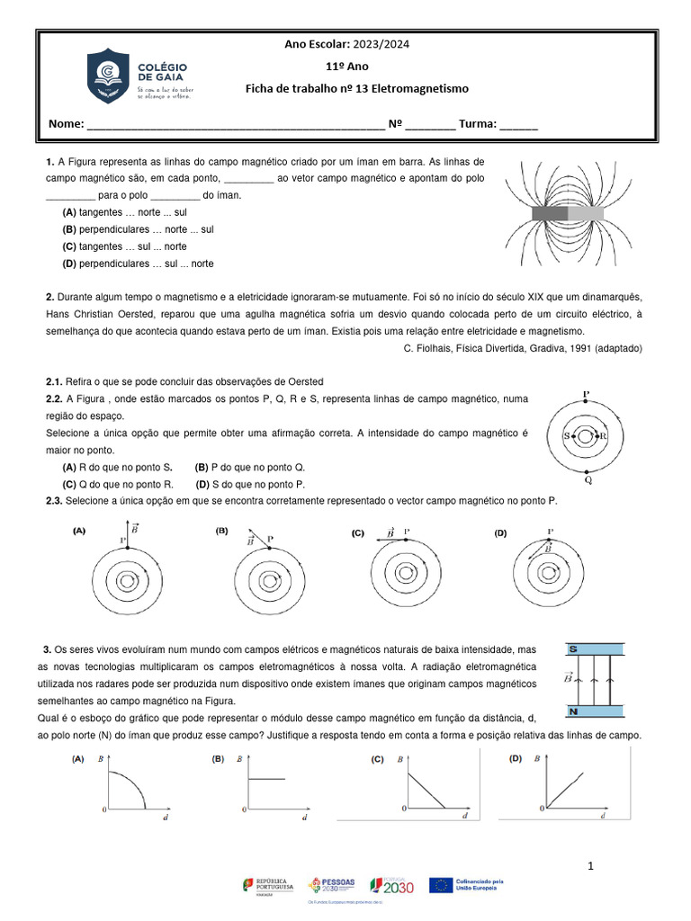 Eletromagnetismo: Questões e Respostas | PDF | Magnetismo | Campo magnético