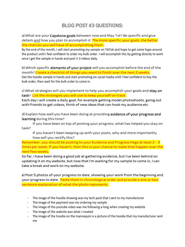 Capstone Project Goals and Progress Plan | PDF