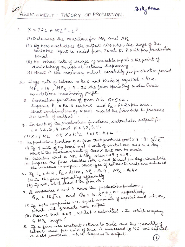 Assignment On Theory of Production | PDF