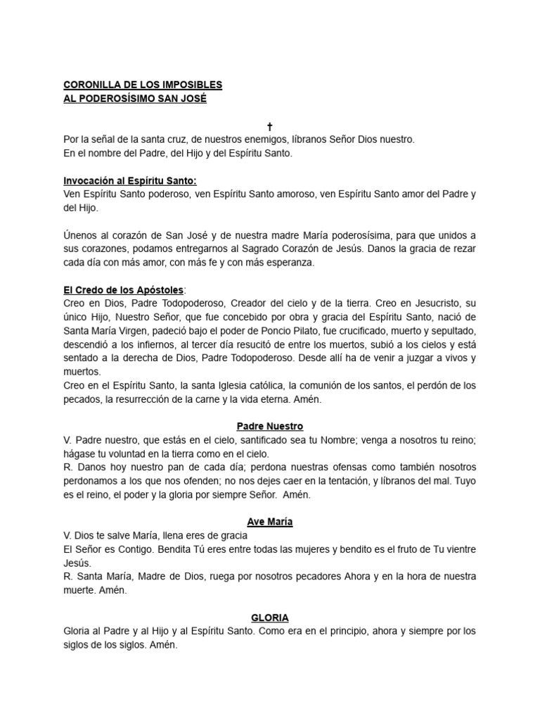 Coronilla de los Imposibles a San José | PDF | María, madre de Jesús ...