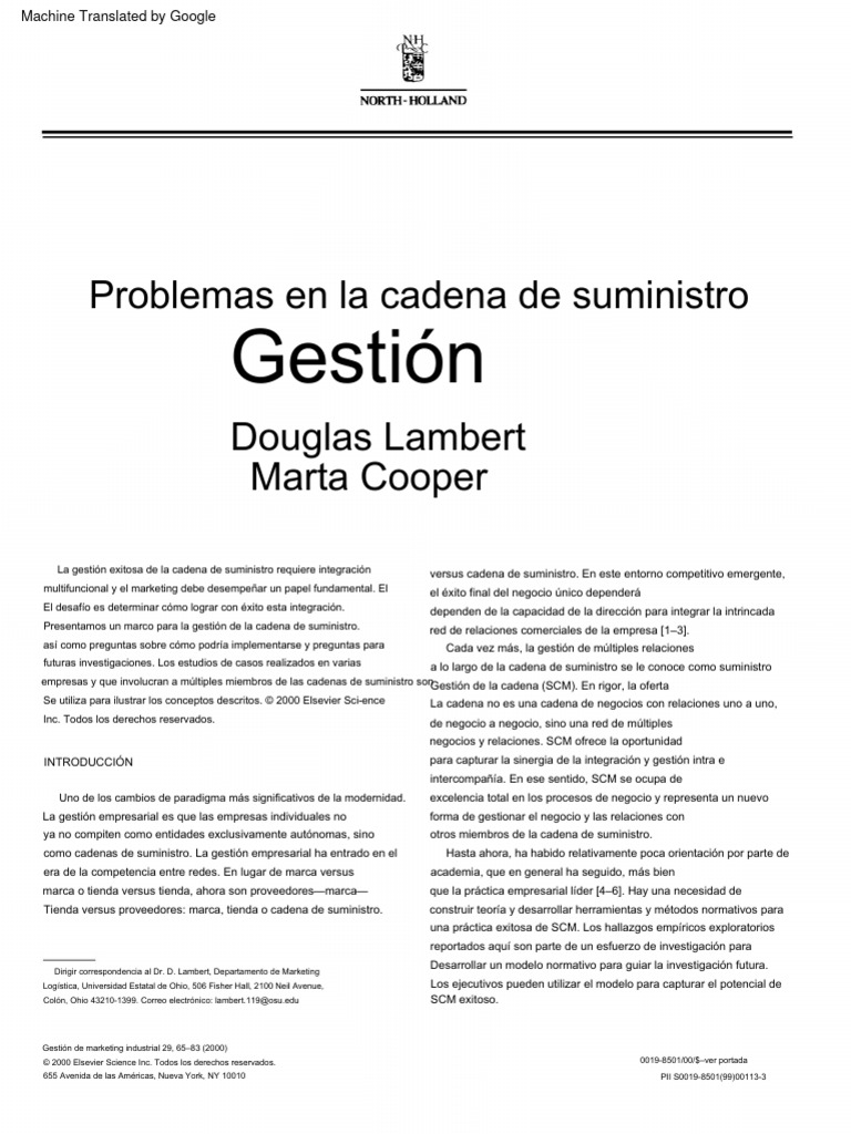 Lambert and Cooper Issues in Supply Chain Management IMM 2000 ...