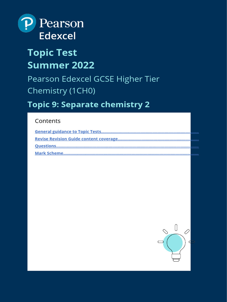 GCSE Chemistry Topic Test 9 Guide | PDF | Chemistry | Learning