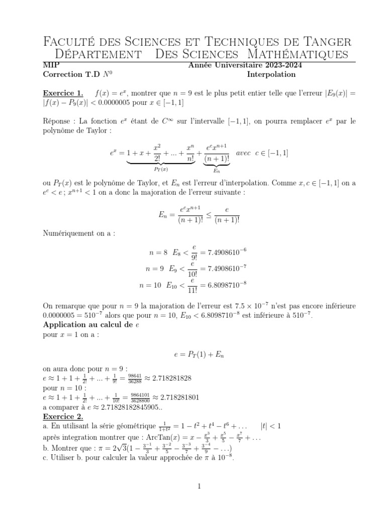 Correction T.D N°02 : Interpolation et Erreurs | PDF
