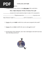 Mass and Weight Worksheet