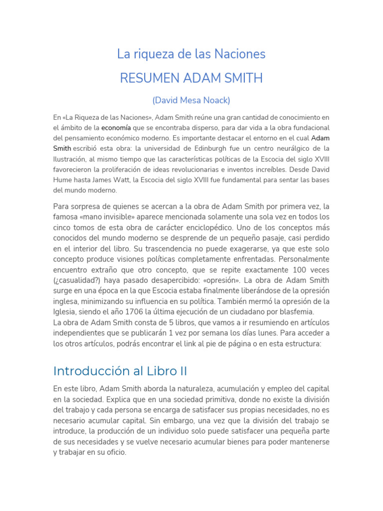 La Riqueza de Las Naciones Resumen | PDF | Capital (economía) | Bancos