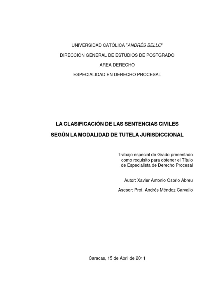 Clasificación de Las Sentencias en El Proceso Civil | PDF | Sentencia