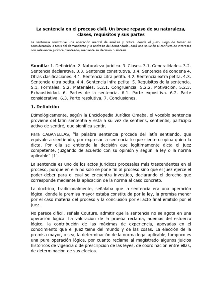La Sentencia En El Proceso Civil Recopilación De La Cátedra Pdf