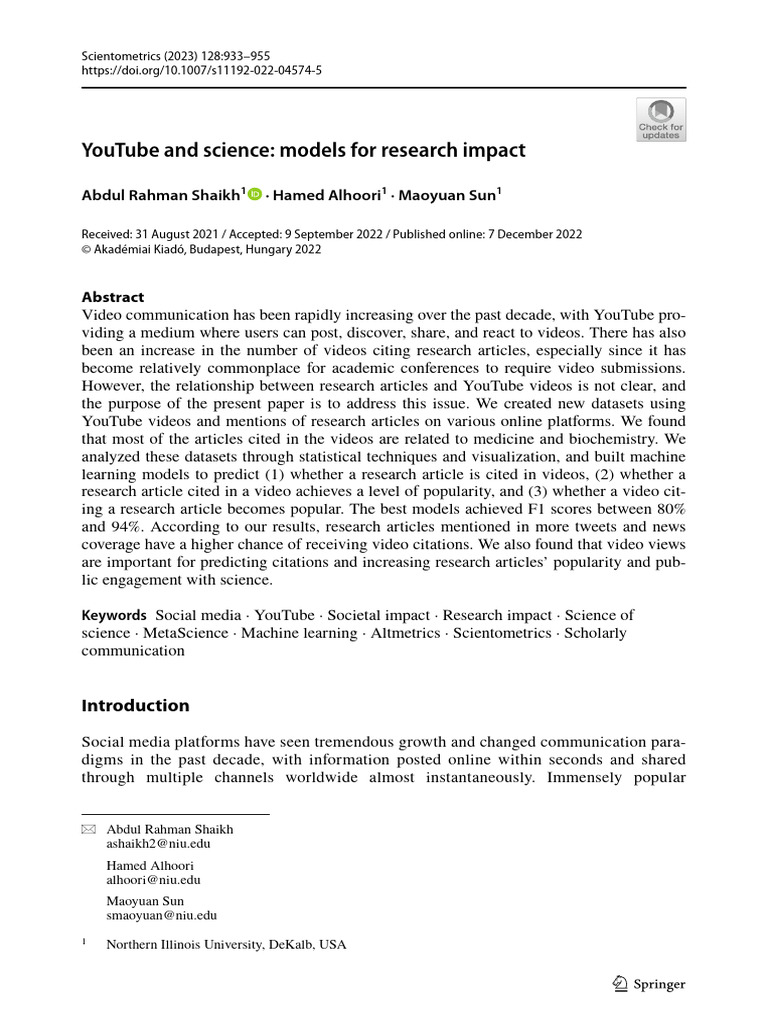 OK YouTube and Science - Models For Research Impact | PDF | You Tube ...