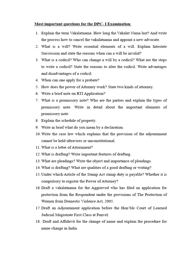 Most important questions for the dpc pdf