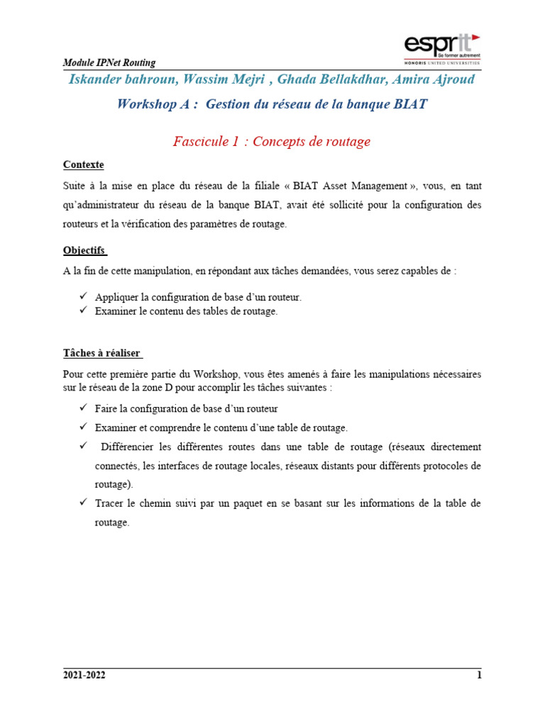 Configuration et routage réseau BIAT | PDF | Routage | Adresse IP