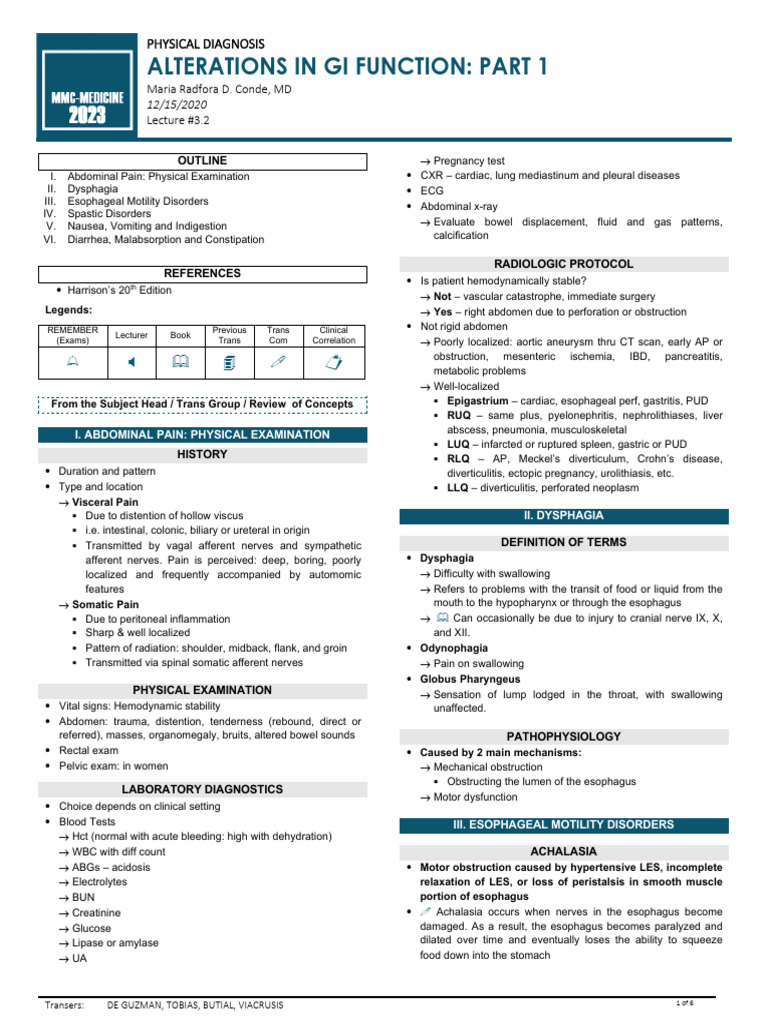 PD 3.2 Alterations in GI Function Part 1 | PDF | Indigestion ...