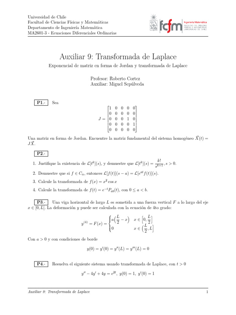 Auxiliar 9 Transformada de Laplace | PDF | Transformada de Laplace ...