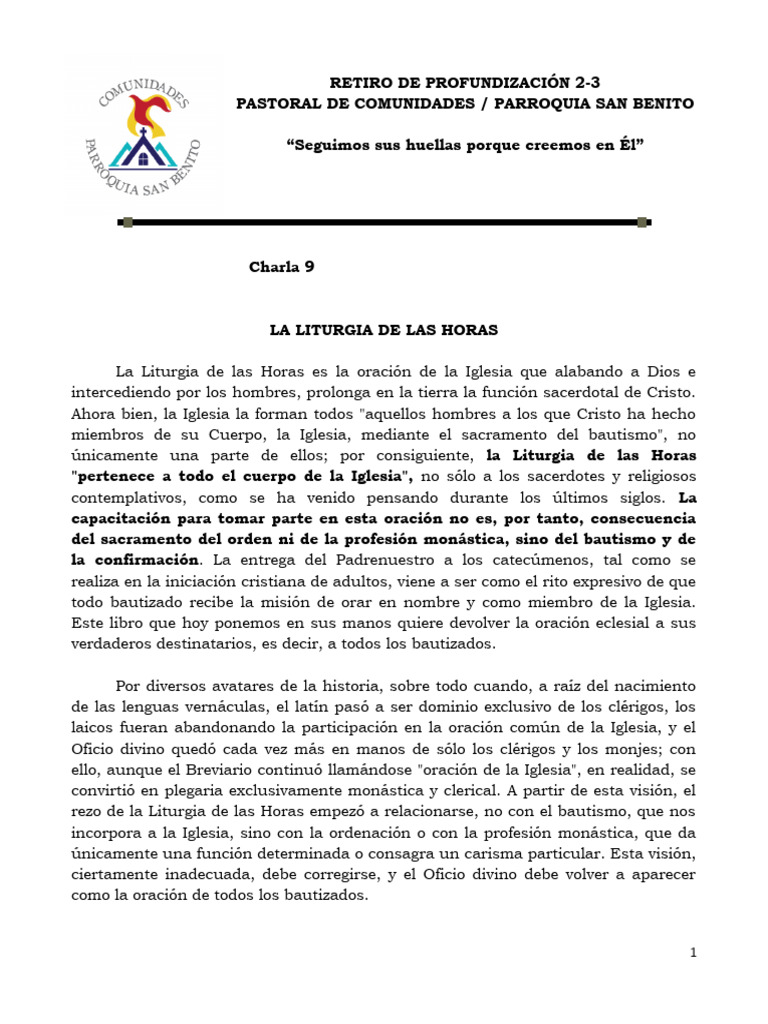Charla 9 La Liturgia De Las Horas Pdf Oración Iglesia Católica