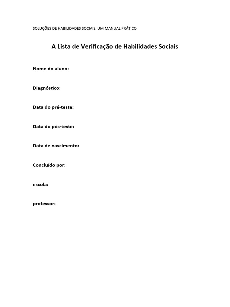 Check list social skills solutions pdf emo es pensamento