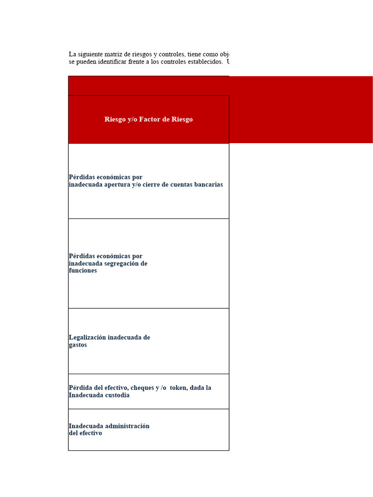 Matriz de Riesgos y Controles en Tesorería | PDF | Cheque | Bancos