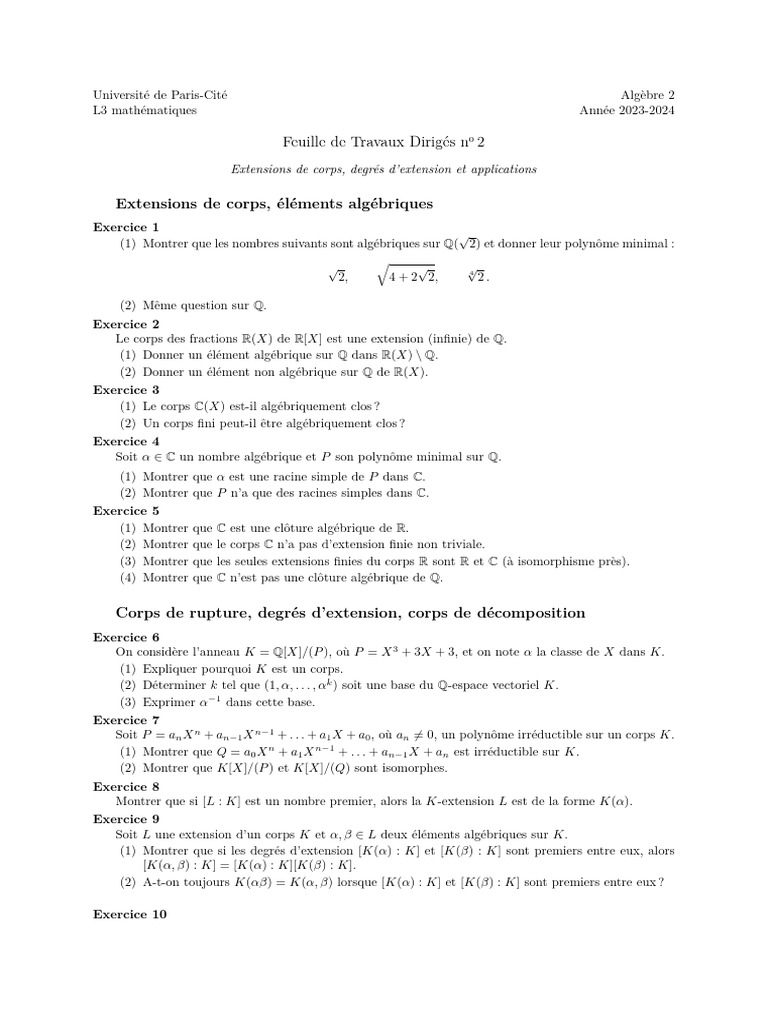 Extensions de corps et algèbre | PDF | Corps commutatif | Zéro d'une ...