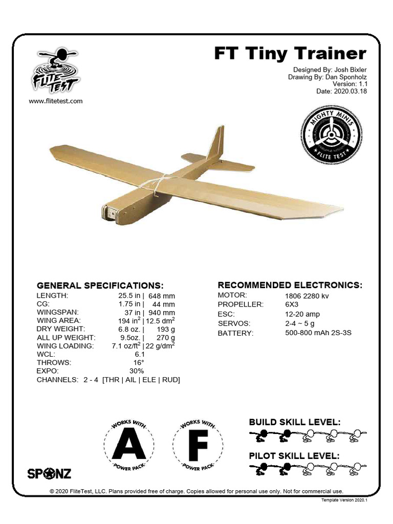 FT Tiny Trainer Build Plans PDF | PDF | Aerospace | Aviation