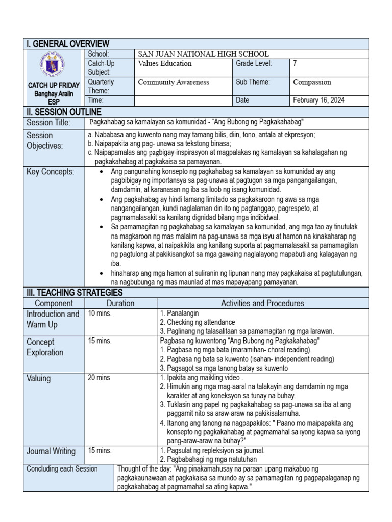 Grade 7 Catch Up Friday Feb.16 Lesson Plan - SDO SAN JUAN | PDF