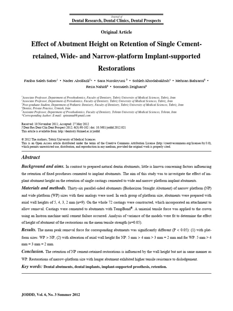 Effect of Abutment Heights On Retention of Single Cement Reteined | PDF ...