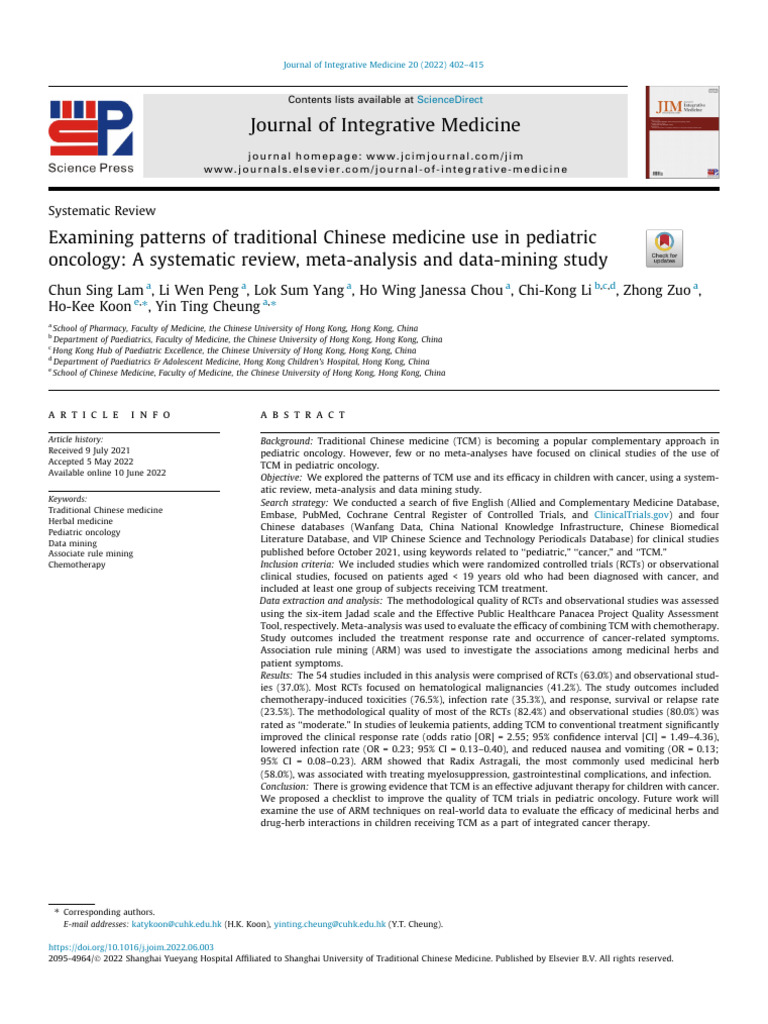 TCM Use in Pediatric Oncology: Review & Analysis | PDF | Traditional ...