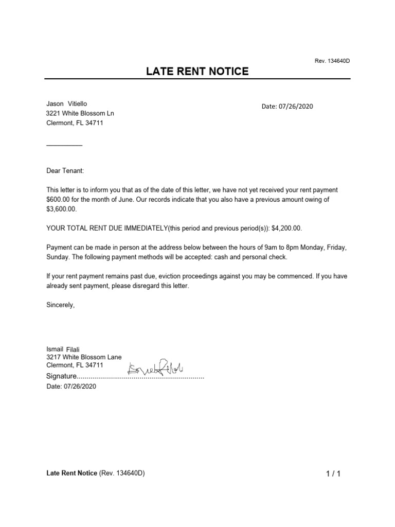 Late Rent Notice JV Correct | PDF | Eviction | Leasehold Estate